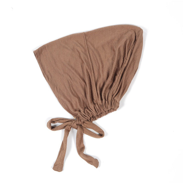 Fashion Premium Jersey Muslim Inner Cap Stretch Hijab With Rope Adjustable Women Underscarf Solid Color Islamic Turban Headwear