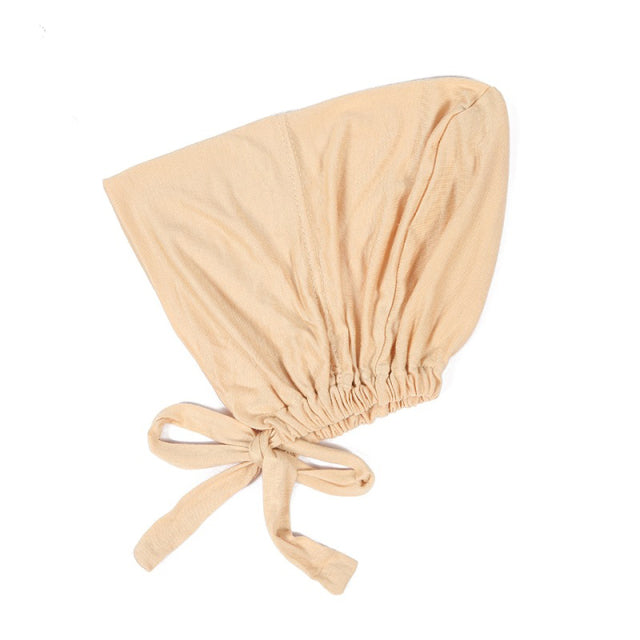 Fashion Premium Jersey Muslim Inner Cap Stretch Hijab With Rope Adjustable Women Underscarf Solid Color Islamic Turban Headwear