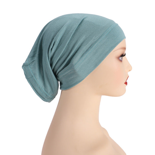 Fashion Premium Jersey Muslim Inner Cap Stretch Hijab With Rope Adjustable Women Underscarf Solid Color Islamic Turban Headwear