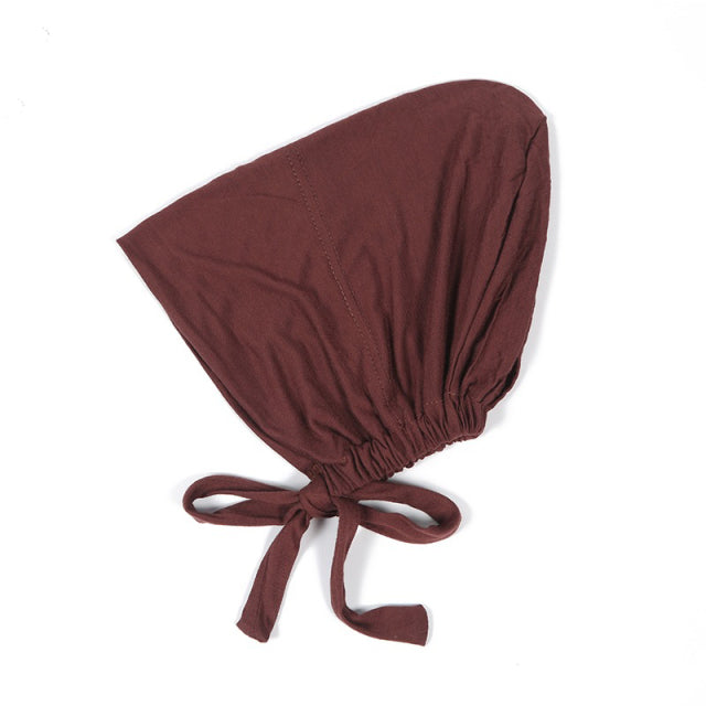 Fashion Premium Jersey Muslim Inner Cap Stretch Hijab With Rope Adjustable Women Underscarf Solid Color Islamic Turban Headwear