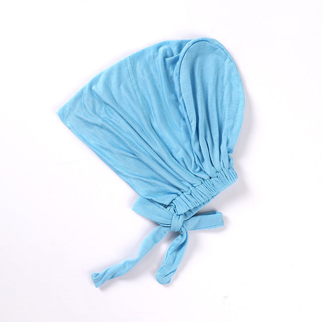 Fashion Premium Jersey Muslim Inner Cap Stretch Hijab With Rope Adjustable Women Underscarf Solid Color Islamic Turban Headwear