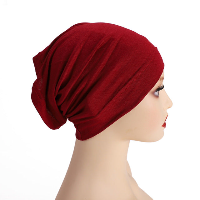 Fashion Premium Jersey Muslim Inner Cap Stretch Hijab With Rope Adjustable Women Underscarf Solid Color Islamic Turban Headwear