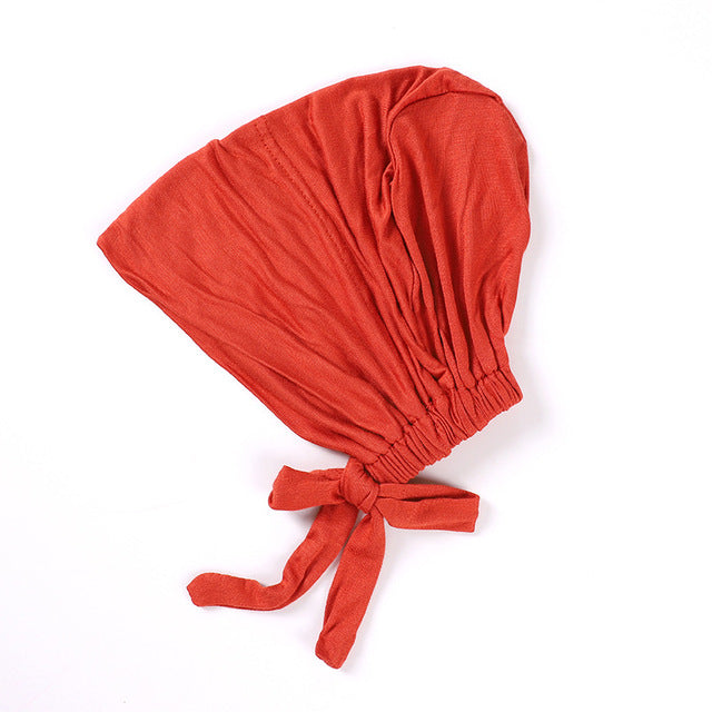 Fashion Premium Jersey Muslim Inner Cap Stretch Hijab With Rope Adjustable Women Underscarf Solid Color Islamic Turban Headwear