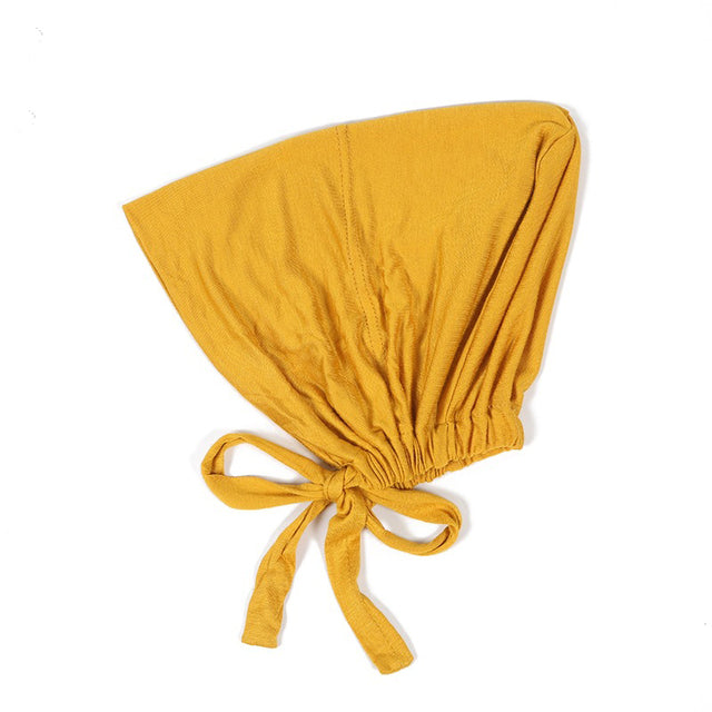 Fashion Premium Jersey Muslim Inner Cap Stretch Hijab With Rope Adjustable Women Underscarf Solid Color Islamic Turban Headwear