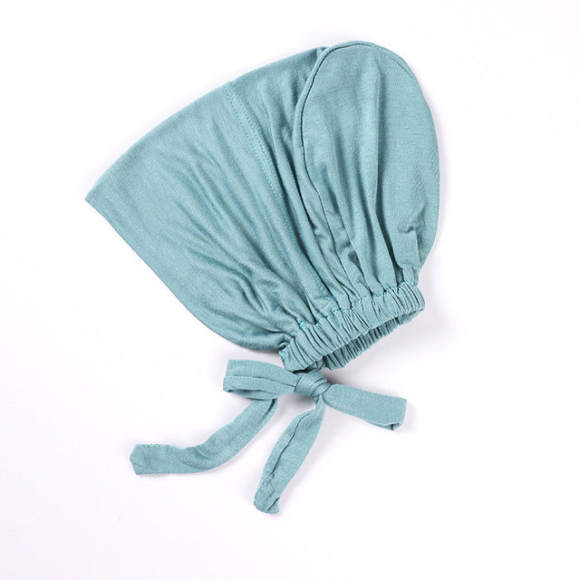 Fashion Premium Jersey Muslim Inner Cap Stretch Hijab With Rope Adjustable Women Underscarf Solid Color Islamic Turban Headwear
