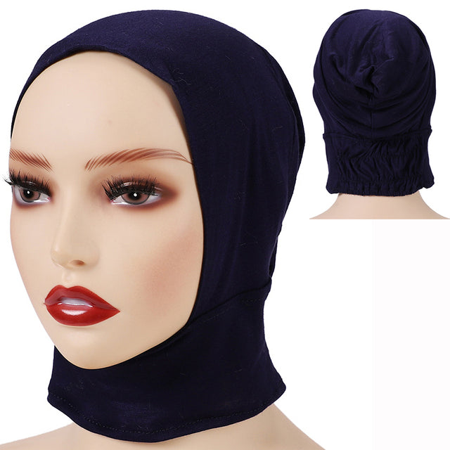 Fashion Premium Jersey Muslim Inner Cap Stretch Hijab With Rope Adjustable Women Underscarf Solid Color Islamic Turban Headwear