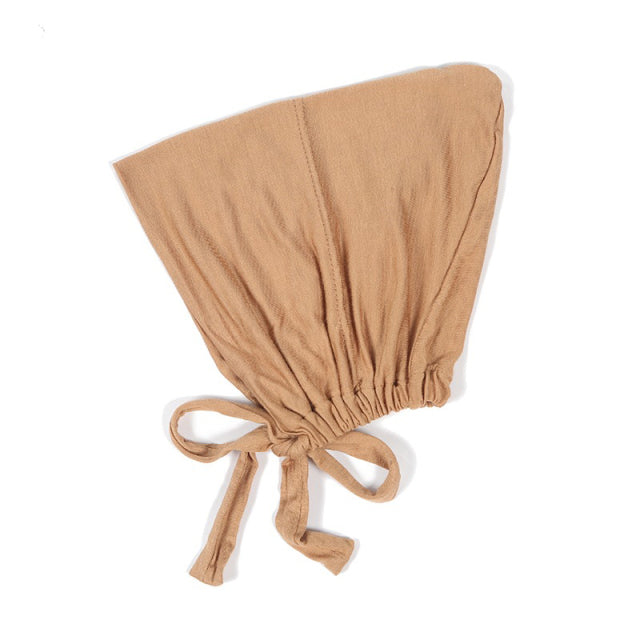 Fashion Premium Jersey Muslim Inner Cap Stretch Hijab With Rope Adjustable Women Underscarf Solid Color Islamic Turban Headwear