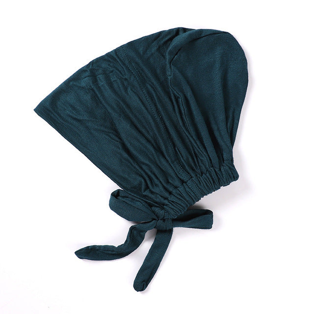 Fashion Premium Jersey Muslim Inner Cap Stretch Hijab With Rope Adjustable Women Underscarf Solid Color Islamic Turban Headwear