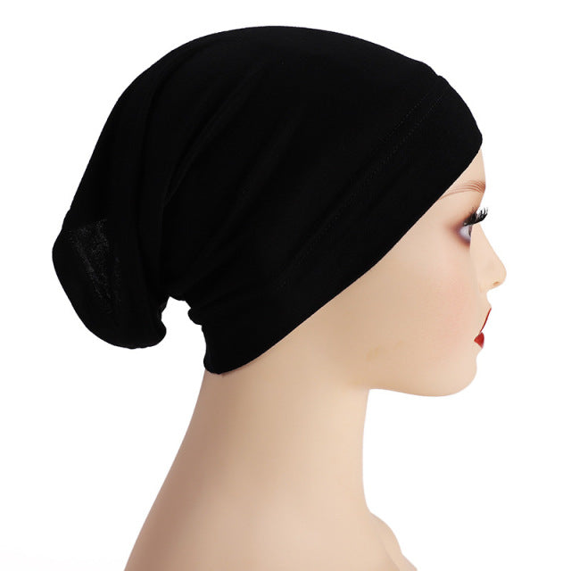 Fashion Premium Jersey Muslim Inner Cap Stretch Hijab With Rope Adjustable Women Underscarf Solid Color Islamic Turban Headwear