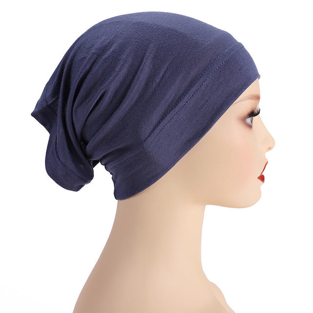 Fashion Premium Jersey Muslim Inner Cap Stretch Hijab With Rope Adjustable Women Underscarf Solid Color Islamic Turban Headwear