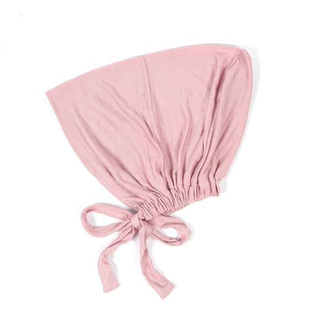 Fashion Premium Jersey Muslim Inner Cap Stretch Hijab With Rope Adjustable Women Underscarf Solid Color Islamic Turban Headwear