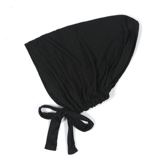 Fashion Premium Jersey Muslim Inner Cap Stretch Hijab With Rope Adjustable Women Underscarf Solid Color Islamic Turban Headwear