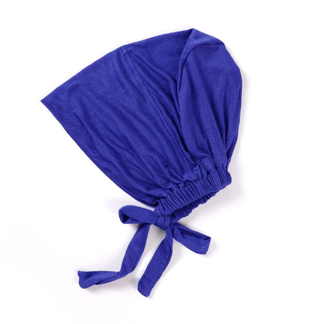 Fashion Premium Jersey Muslim Inner Cap Stretch Hijab With Rope Adjustable Women Underscarf Solid Color Islamic Turban Headwear