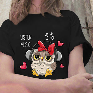 Fashion Trend New T-shirt Cute Owl Graphic Printed Female T shirt Casual Harajuku Crew Neck  Ladies Tshirt