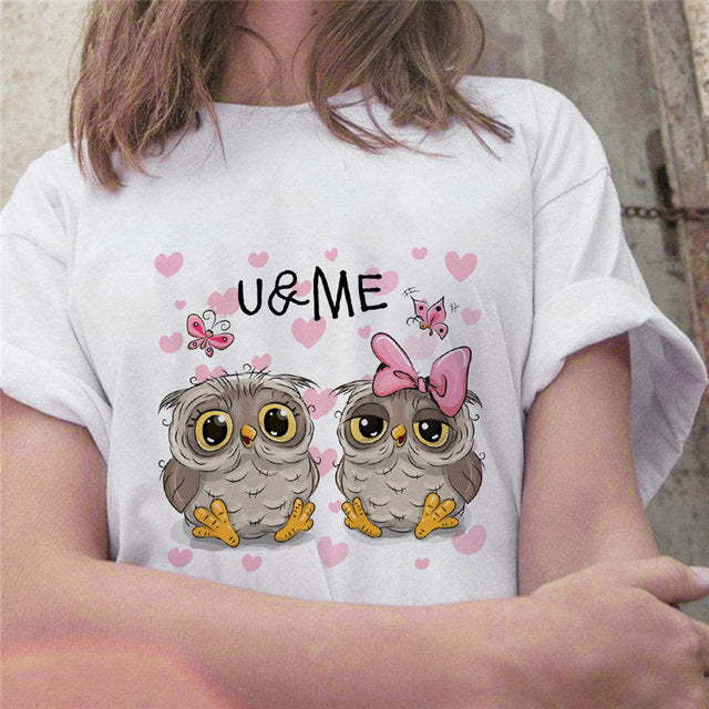 Fashion Trend New T-shirt Cute Owl Graphic Printed Female T shirt Casual Harajuku Crew Neck  Ladies Tshirt