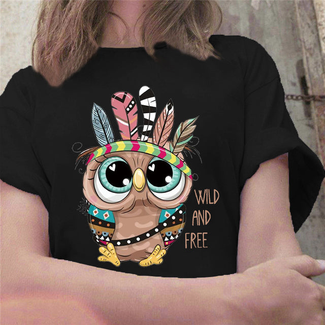 Fashion Trend New T-shirt Cute Owl Graphic Printed Female T shirt Casual Harajuku Crew Neck  Ladies Tshirt