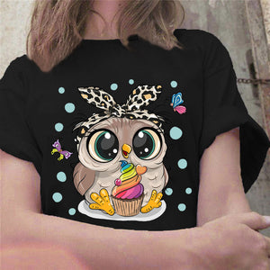 Fashion Trend New T-shirt Cute Owl Graphic Printed Female T shirt Casual Harajuku Crew Neck  Ladies Tshirt