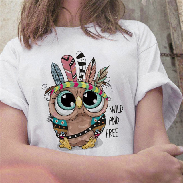 Fashion Trend New T-shirt Cute Owl Graphic Printed Female T shirt Casual Harajuku Crew Neck  Ladies Tshirt