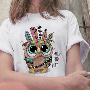 Fashion Trend New T-shirt Cute Owl Graphic Printed Female T shirt Casual Harajuku Crew Neck  Ladies Tshirt