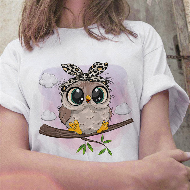 Fashion Trend New T-shirt Cute Owl Graphic Printed Female T shirt Casual Harajuku Crew Neck  Ladies Tshirt