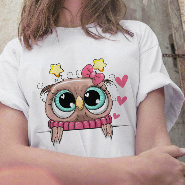 Fashion Trend New T-shirt Cute Owl Graphic Printed Female T shirt Casual Harajuku Crew Neck  Ladies Tshirt