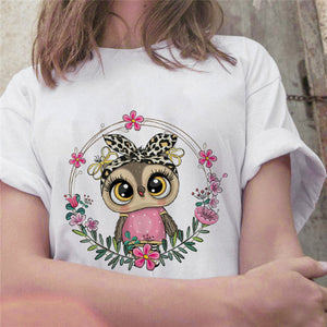 Fashion Trend New T-shirt Cute Owl Graphic Printed Female T shirt Casual Harajuku Crew Neck  Ladies Tshirt