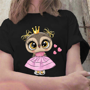 Fashion Trend New T-shirt Cute Owl Graphic Printed Female T shirt Casual Harajuku Crew Neck  Ladies Tshirt