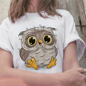 Fashion Trend New T-shirt Cute Owl Graphic Printed Female T shirt Casual Harajuku Crew Neck  Ladies Tshirt