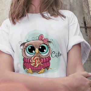 Fashion Trend New T-shirt Cute Owl Graphic Printed Female T shirt Casual Harajuku Crew Neck  Ladies Tshirt