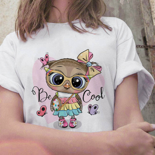 Fashion Trend New T-shirt Cute Owl Graphic Printed Female T shirt Casual Harajuku Crew Neck  Ladies Tshirt