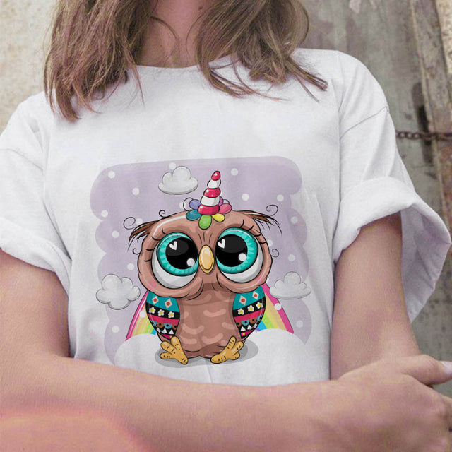 Fashion Trend New T-shirt Cute Owl Graphic Printed Female T shirt Casual Harajuku Crew Neck  Ladies Tshirt