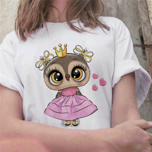 Fashion Trend New T-shirt Cute Owl Graphic Printed Female T shirt Casual Harajuku Crew Neck  Ladies Tshirt