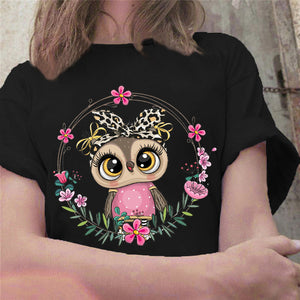 Fashion Trend New T-shirt Cute Owl Graphic Printed Female T shirt Casual Harajuku Crew Neck  Ladies Tshirt