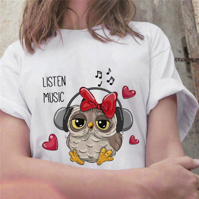 Fashion Trend New T-shirt Cute Owl Graphic Printed Female T shirt Casual Harajuku Crew Neck  Ladies Tshirt