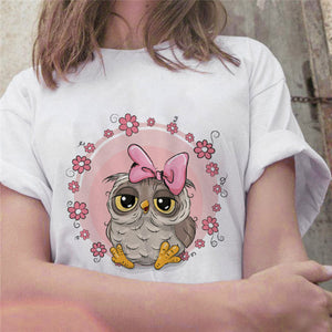 Fashion Trend New T-shirt Cute Owl Graphic Printed Female T shirt Casual Harajuku Crew Neck  Ladies Tshirt