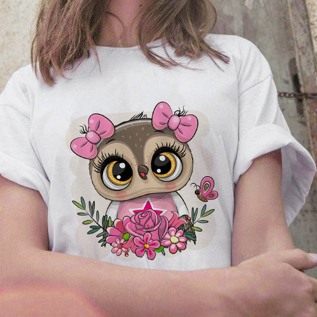 Fashion Trend New T-shirt Cute Owl Graphic Printed Female T shirt Casual Harajuku Crew Neck  Ladies Tshirt