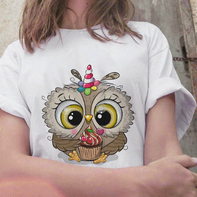 Fashion Trend New T-shirt Cute Owl Graphic Printed Female T shirt Casual Harajuku Crew Neck  Ladies Tshirt