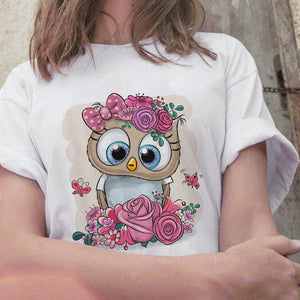 Fashion Trend New T-shirt Cute Owl Graphic Printed Female T shirt Casual Harajuku Crew Neck  Ladies Tshirt