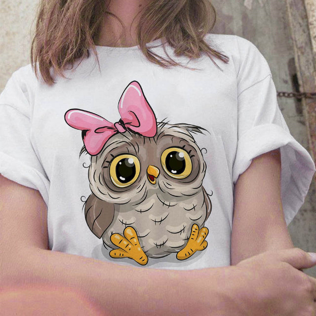 Fashion Trend New T-shirt Cute Owl Graphic Printed Female T shirt Casual Harajuku Crew Neck  Ladies Tshirt