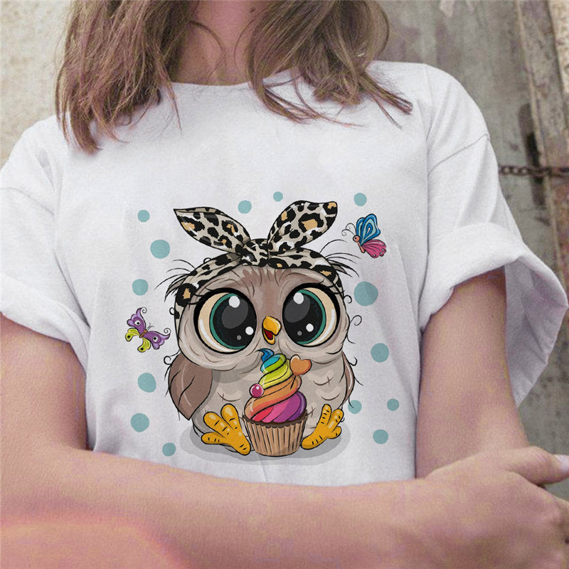 Fashion Trend New T-shirt Cute Owl Graphic Printed Female T shirt Casual Harajuku Crew Neck  Ladies Tshirt