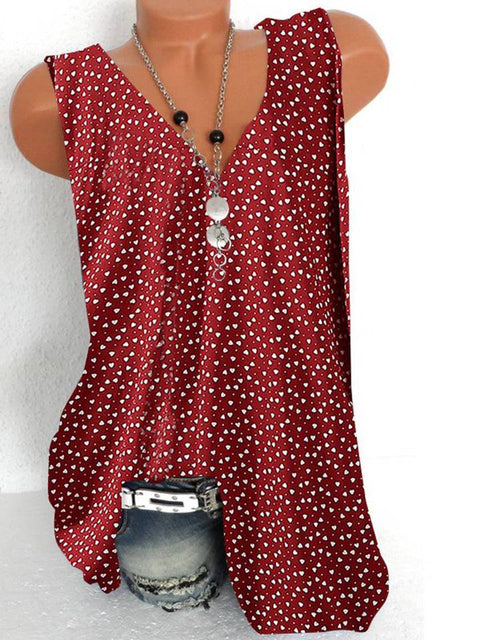 Fashion printing large size women T-shirt V-neck sleeveless vest casual ladies T-shirt women tops