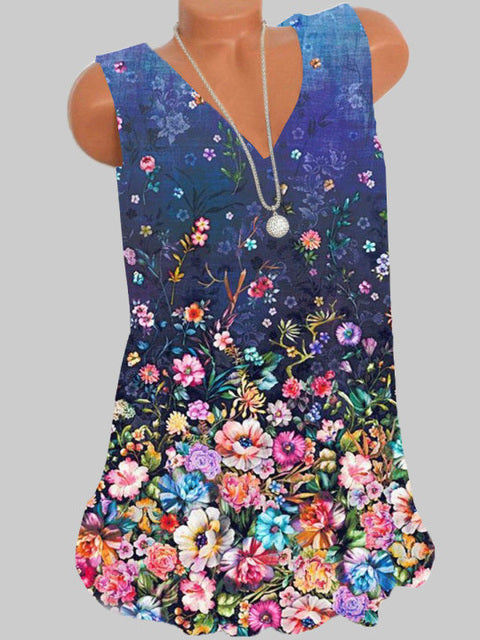 Fashion printing large size women T-shirt V-neck sleeveless vest casual ladies T-shirt women tops