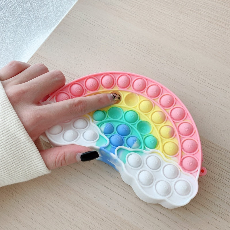 New Kawaii Rainbow Bag Pop Fidget Toys It Push Bubble Women&#39;s Wallet Bag Kids Coin Purse Simple Dimple Anti Stress for Childrens