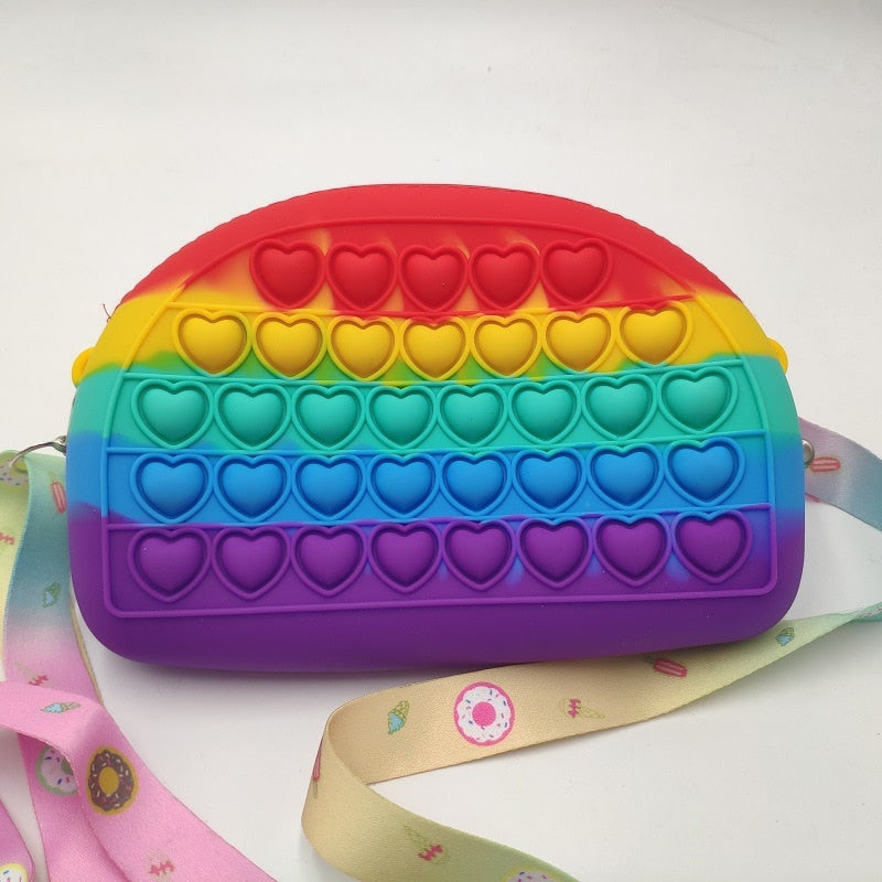 Kawaii Rainbow Bag Pop Fidget Toys It Push Bubble Women's Wallet Bag Kids Coin Purse Simple Dimple Anti Stress for Childrens