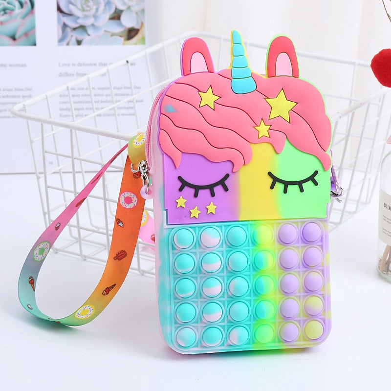 Kawaii Rainbow Bag Pop Fidget Toys It Push Bubble Women's Wallet Bag Kids Coin Purse Simple Dimple Anti Stress for Childrens