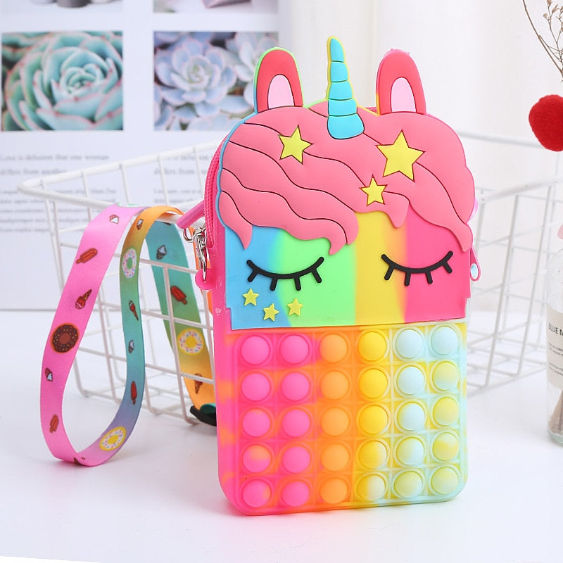 Kawaii Rainbow Bag Pop Fidget Toys It Push Bubble Women's Wallet Bag Kids Coin Purse Simple Dimple Anti Stress for Childrens