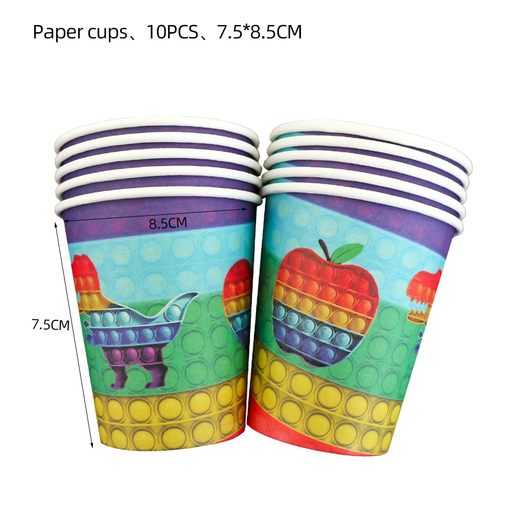 Cartoon Fidget Toys Popit Party Supplies Paper Napkins Tablecloth Cups Plates Balloons Pop It Baby Shower Birthday Party Decor