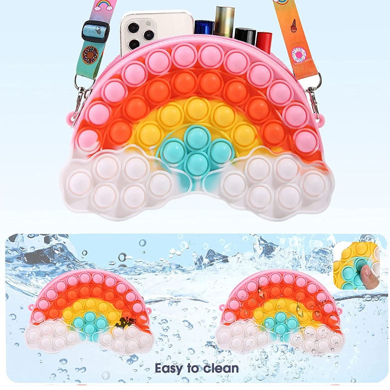 Kawaii Rainbow Bag Pop Fidget Toys It Push Bubble Women's Wallet Bag Kids Coin Purse Simple Dimple Anti Stress for Childrens