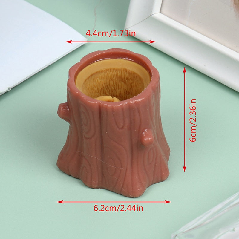 Squeeze Squirrel Cup Antistress Childrens Fidget Toy Evil Decompression Tree Stump Miniature Weird Play for Kids Adults