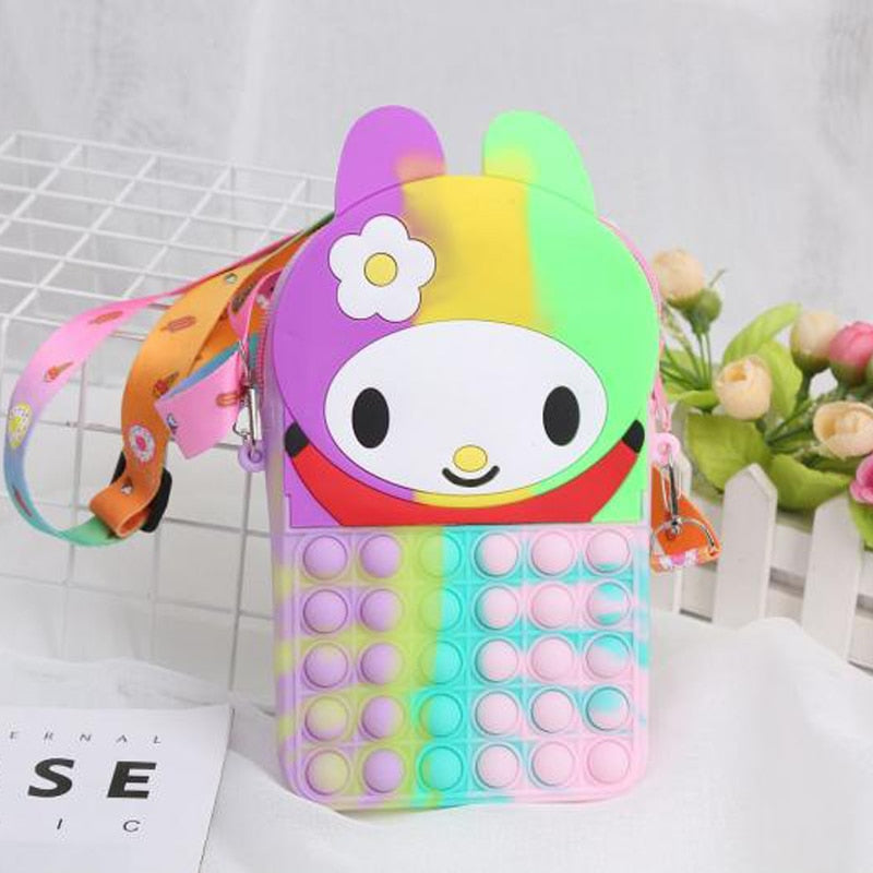 Kawaii Rainbow Bag Pop Fidget Toys It Push Bubble Women's Wallet Bag Kids Coin Purse Simple Dimple Anti Stress for Childrens